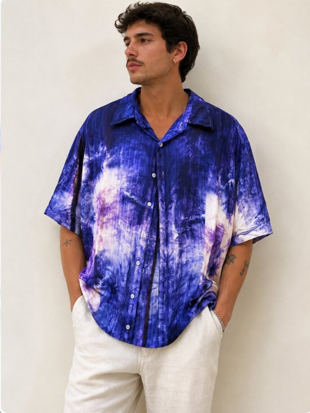 The Havana Co Tie Dye Shirt Short Sleeve Size 3XL Blue Button Down Tied Dyed